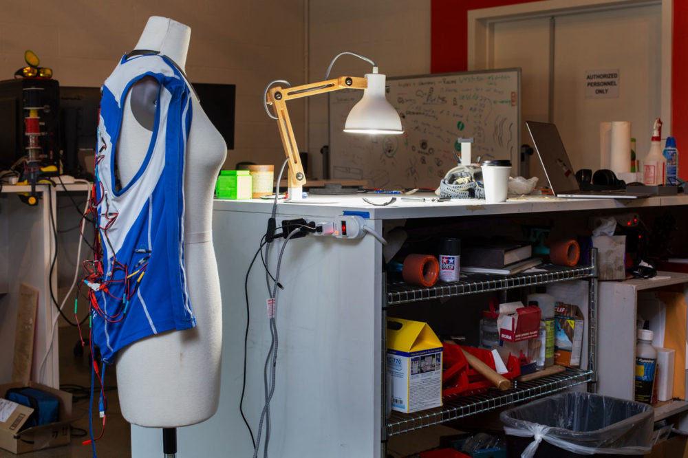 A photo of the VEST (Versatile Extra-Sensory Transducer) prototype on a mannequin